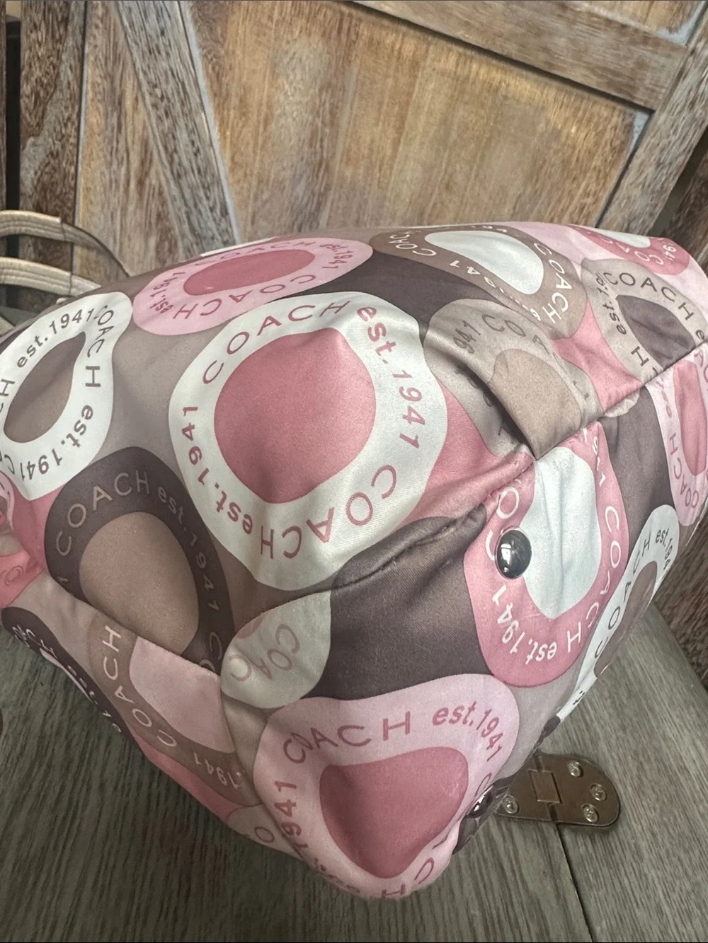Coach Vintage Soho Snaphead Pink & Taupe Shoulder Tote Matching Wristlet RARE - Picture 8 of 16